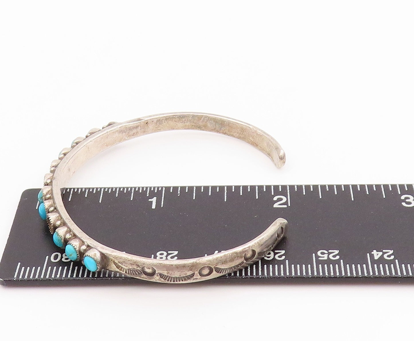 925 Sterling Silver Vintage Bracelet Antique Larimar Beaded Cuff BT11301