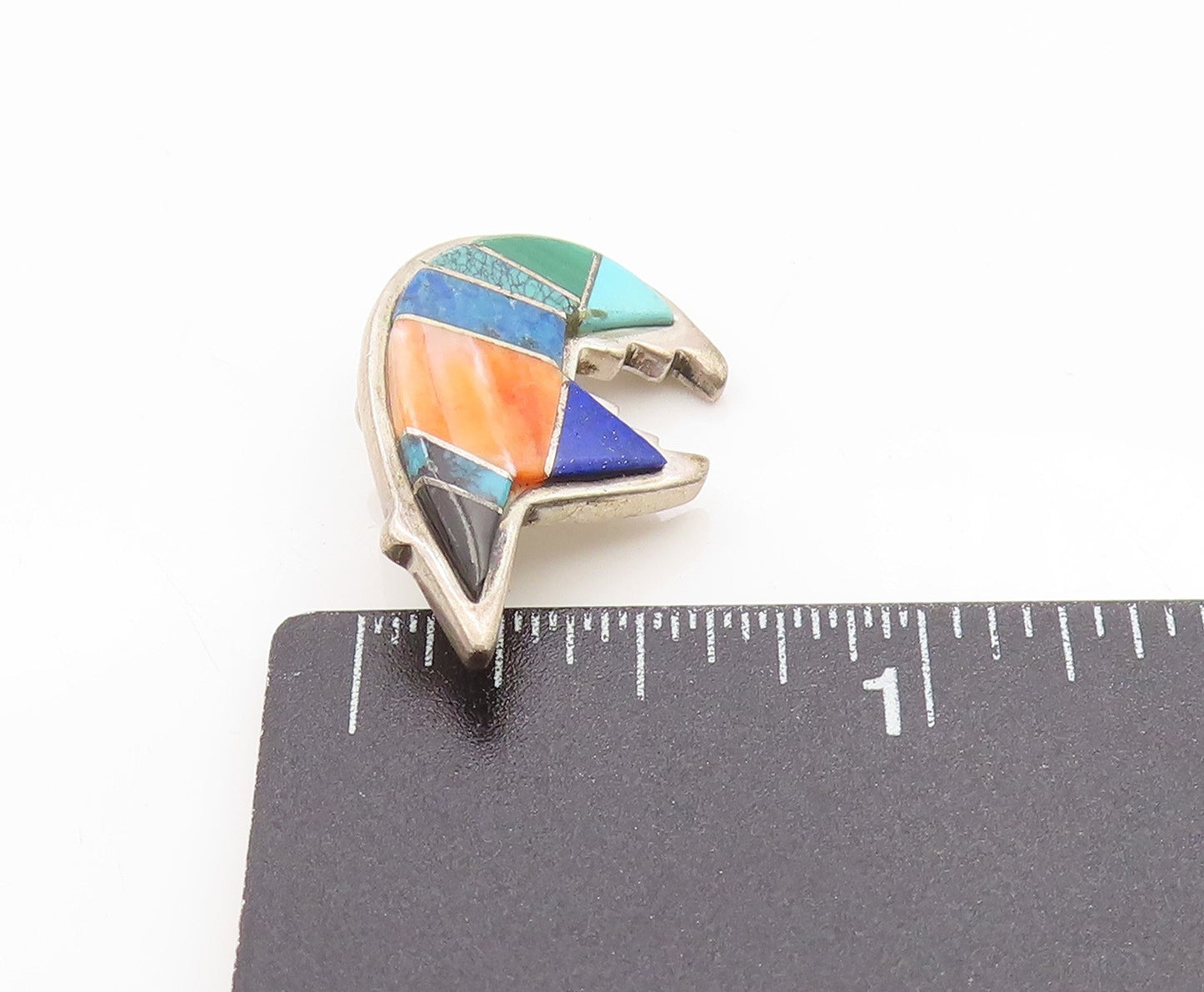 925 Sterling Silver Vintage Brooch Pin NAVAJO ZUNI Gemstone Inlay Bear BP11657