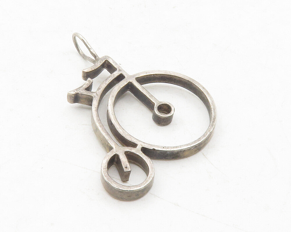 925 Sterling Silver Vintage Dark Tone Old Fashioned Bicycle Pendant PT9633