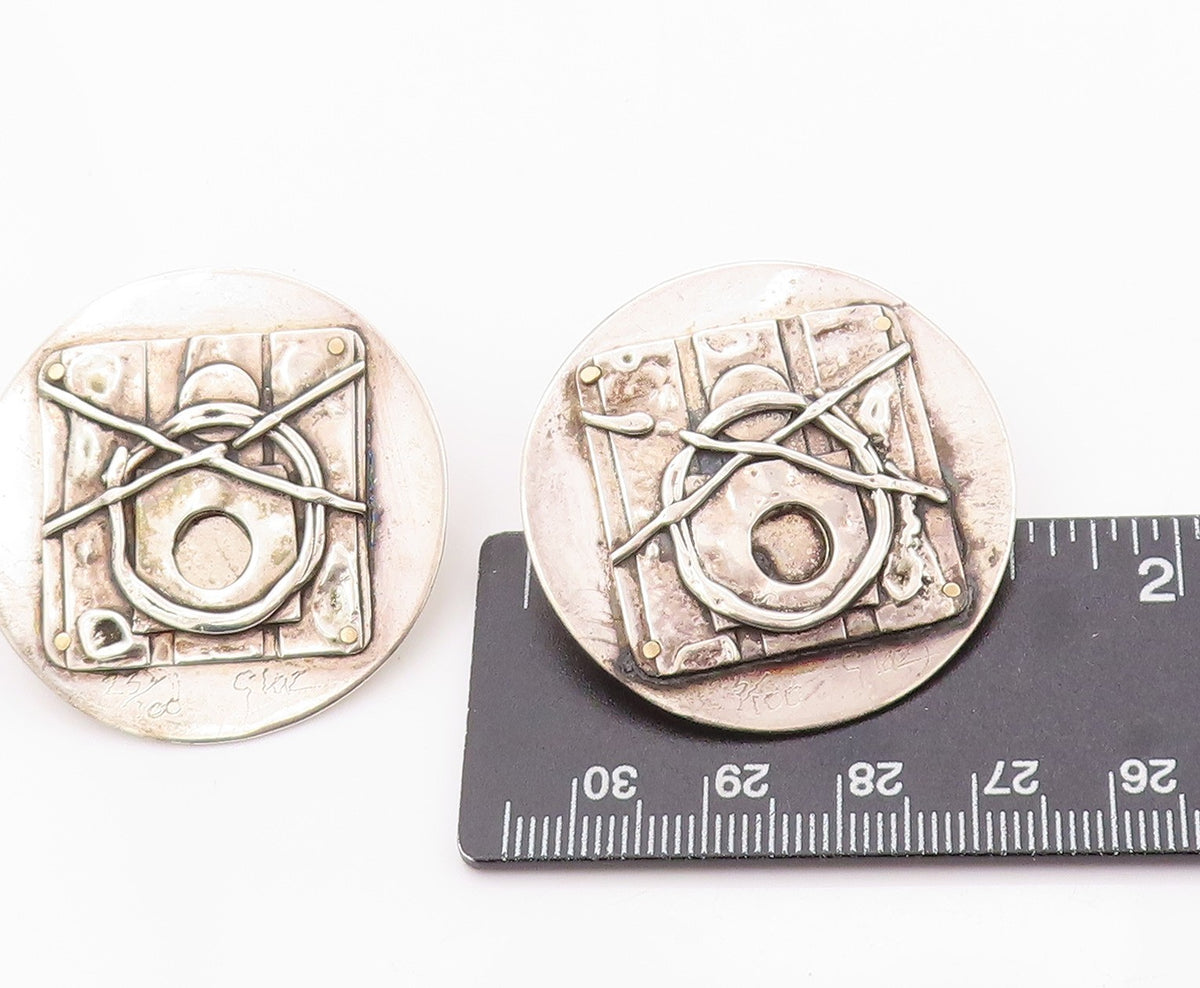 925 Sterling Silver Vintage Earrings Designer Brutalist Carved EG13509