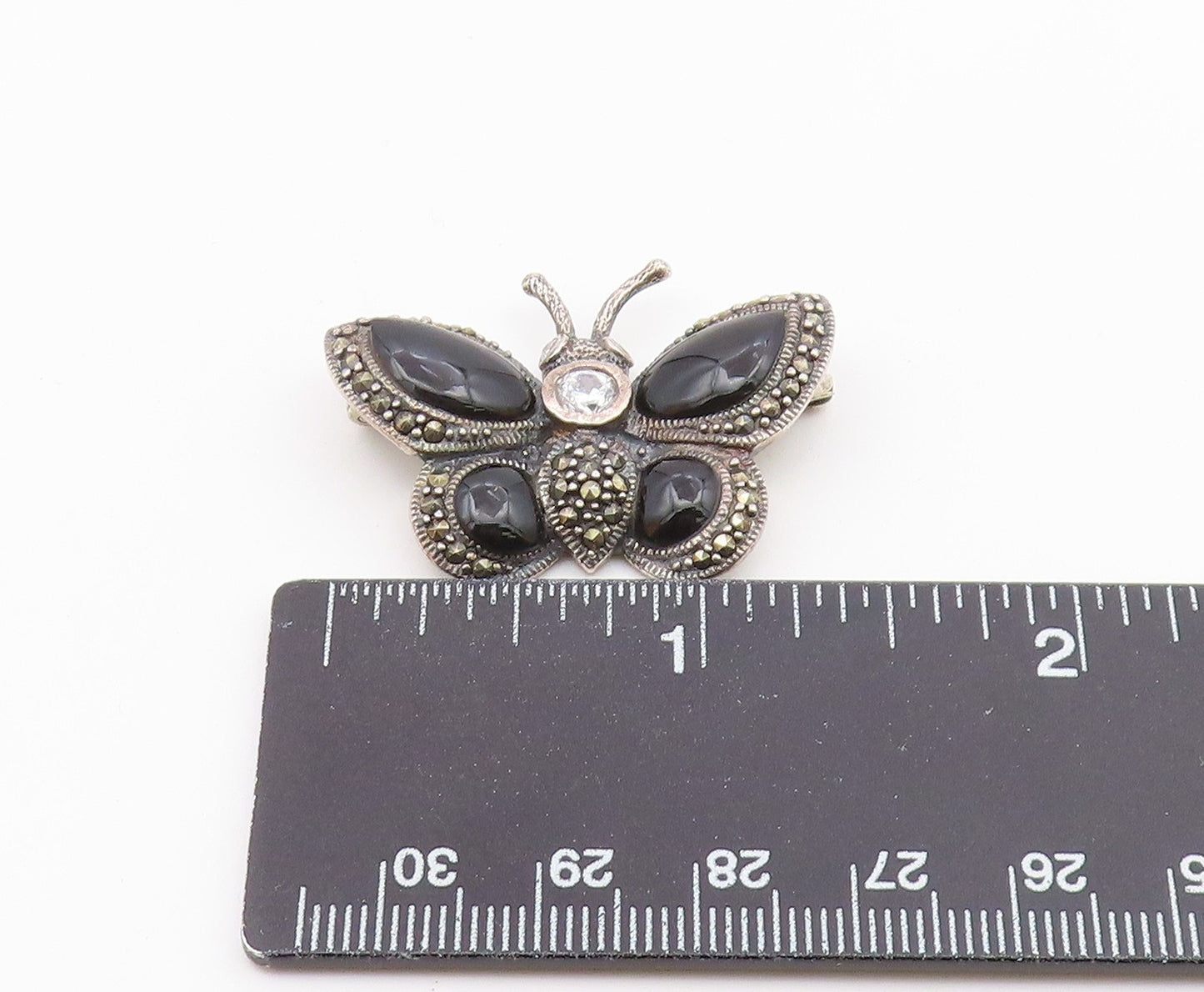 925 Silver Vintage Cubic Zirconia & Multi Stone Butterfly Brooch Pin BP9644