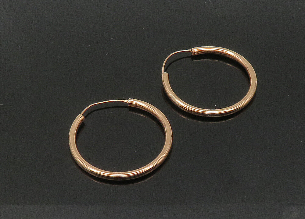 925 Sterling Silver Vintage Shiny Rose Gold Plated Hoop Earrings EG10472
