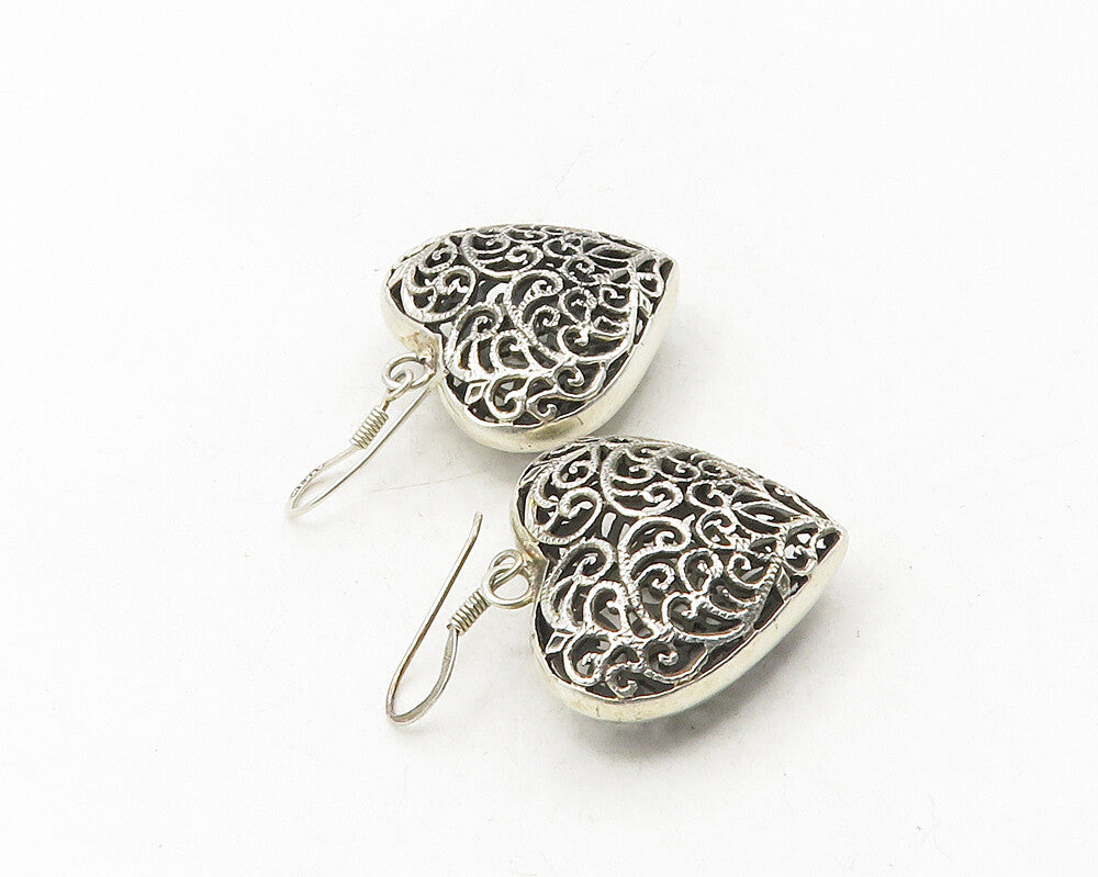 925 Sterling Silver Vintage Baroque Swirl Love Heart Drop Earrings EG5108