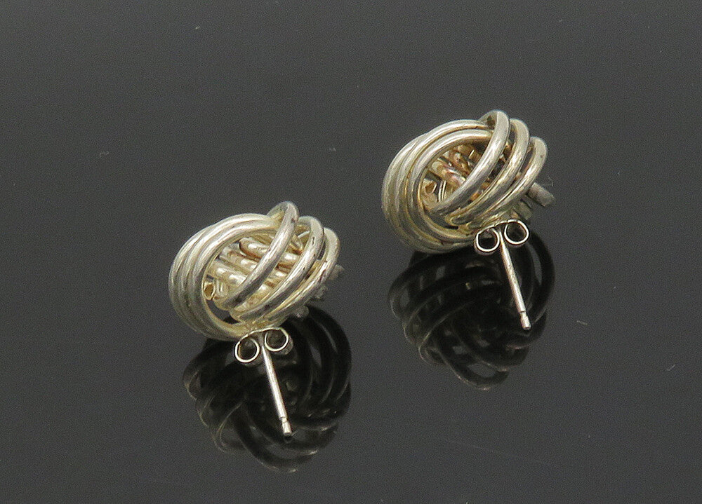 925 Sterling Silver Vintage Shiny Round Knot Drop Earrings EG9766