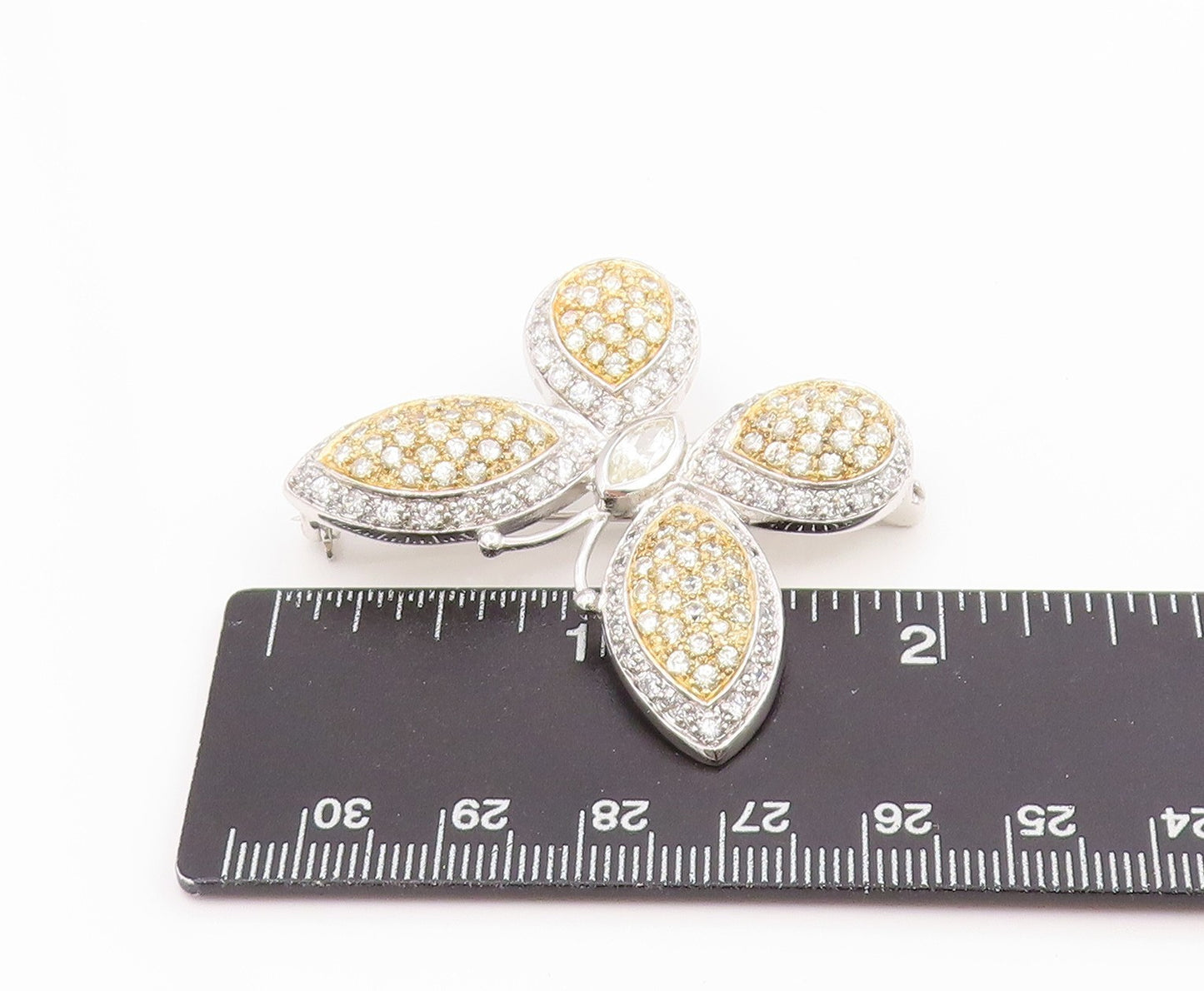 925 Sterling Silver Vintage Brooch Pin Modernist CZ Two Tone Butterfly BP12527