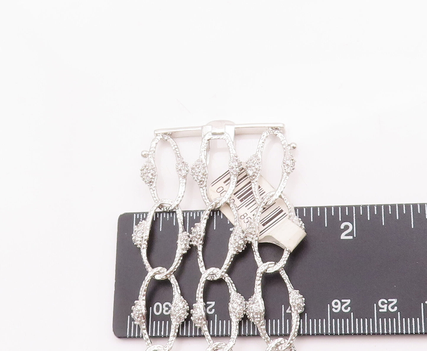 925 Sterling Silver Vintage Bracelet Carved CZ Inlay Interlocked Rings BT10502