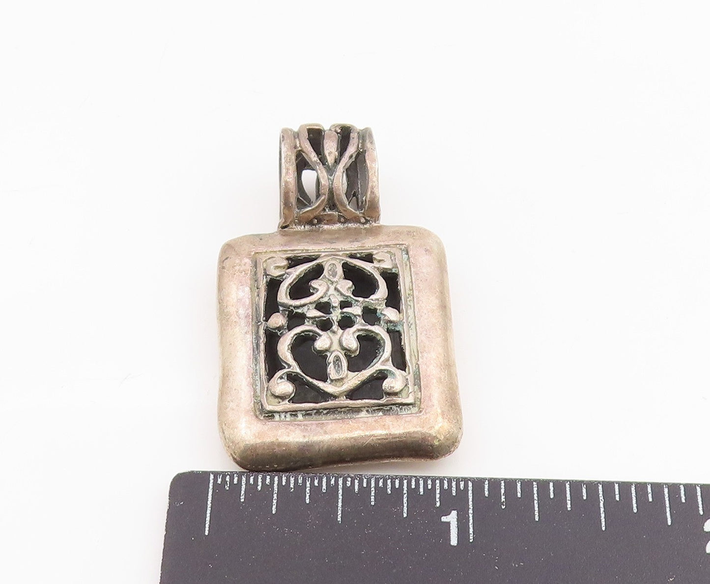 925 Sterling Silver Vintage Pendant Solid Rectangular Scrollwork Locket PT25472