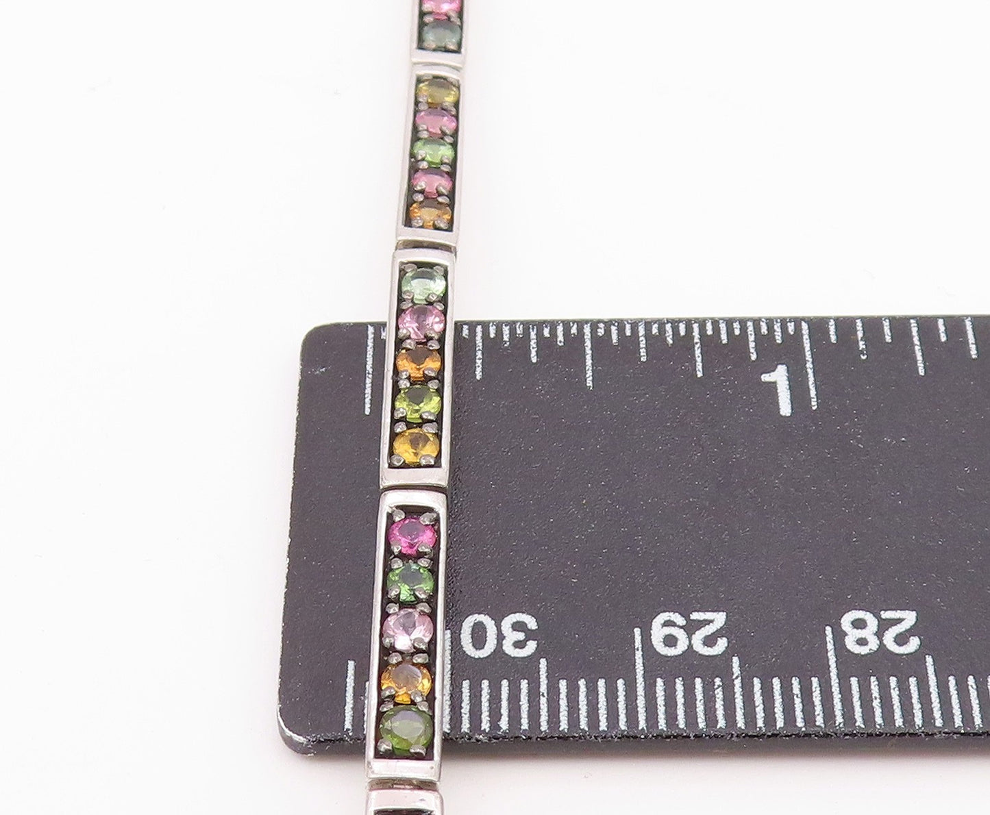 925 Sterling Silver Peridot & Multi Color Topaz Bar Chain Bracelet BT6855