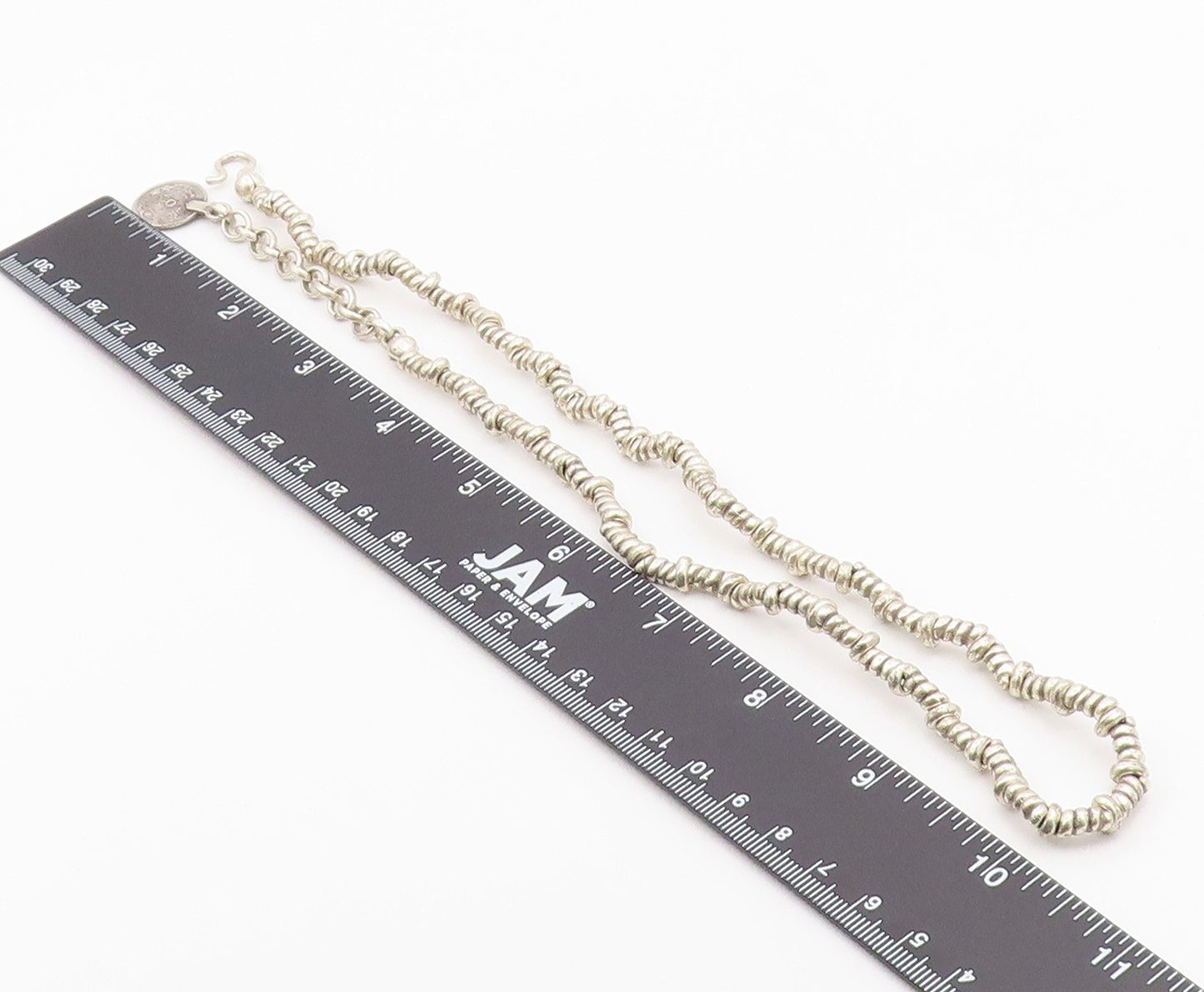 925 Sterling Silver Vintage Engraved Disc Beaded Rope Necklace NE3982