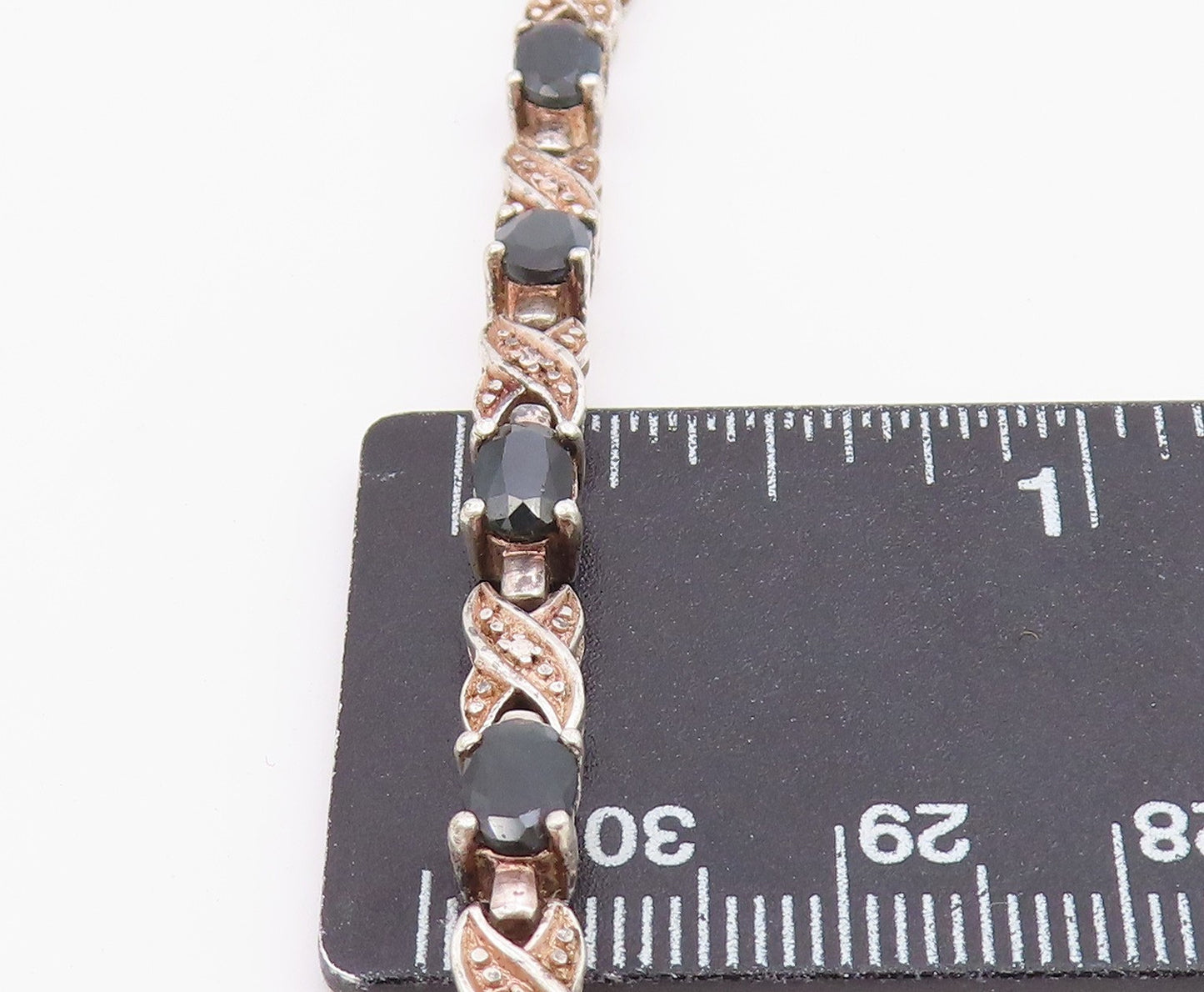 925 Sterling Silver Vintage Sapphire XO Hugs & Kisses Chain Bracelet BT8604
