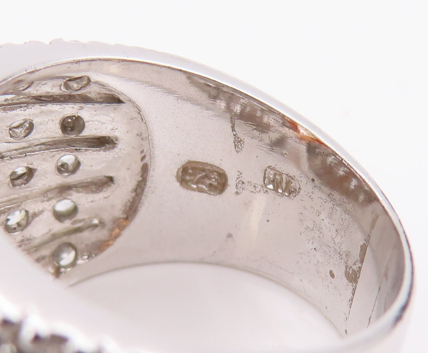 925 Silver Vintage Large Champagne & Multi Threaded CZ Ring Sz 7 RG26527