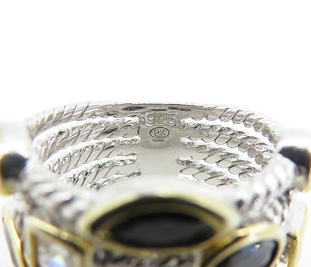 925 Sterling Silver Black Hematite & Cubic Zirconia Band Ring Sz 6 RG4349
