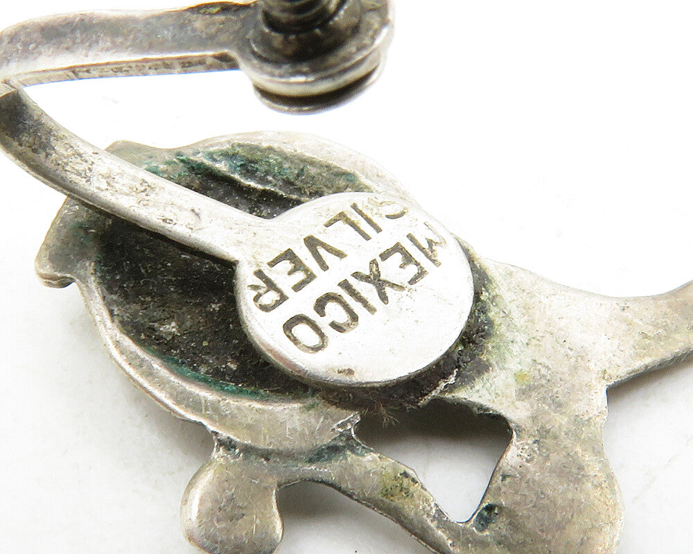 MEXICO 925 Sterling Silver Vintage Antique Pitcher Non Pierce Earrings EG6648