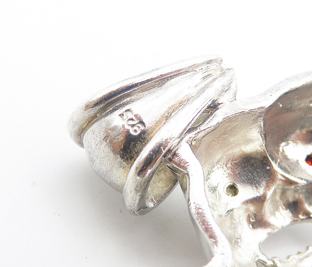 925 Sterling Silver Vintage Shiny Topaz Angry Bull Dog Drop Pendant PT6201