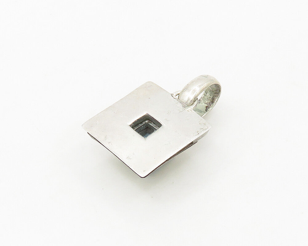 925 Sterling Silver Vintage Faceted Blue Topaz Square Dome Pendant PT14558