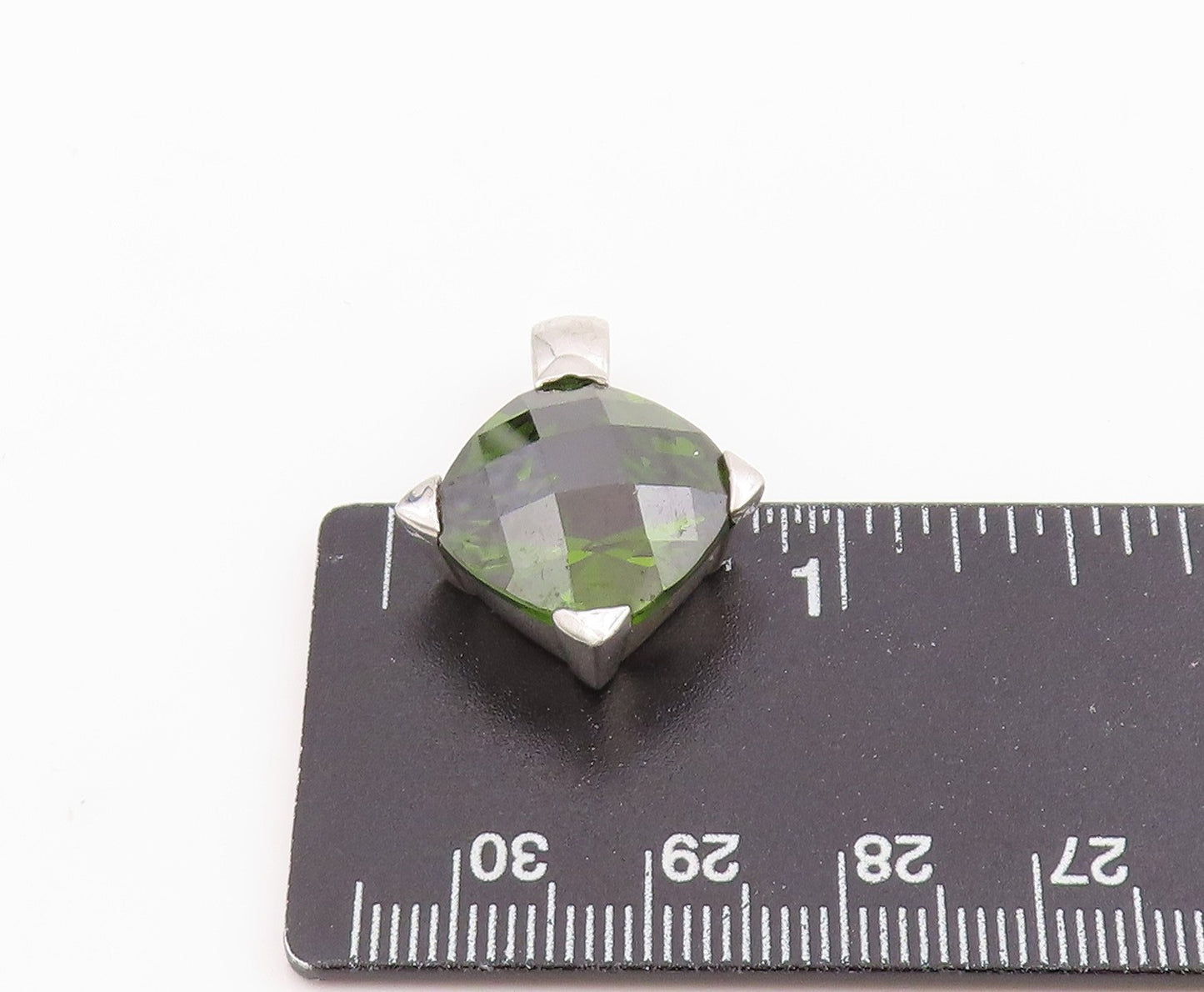 925 Sterling Silver Vintage Pendant Modernist Faceted Peridot Charm PT26223