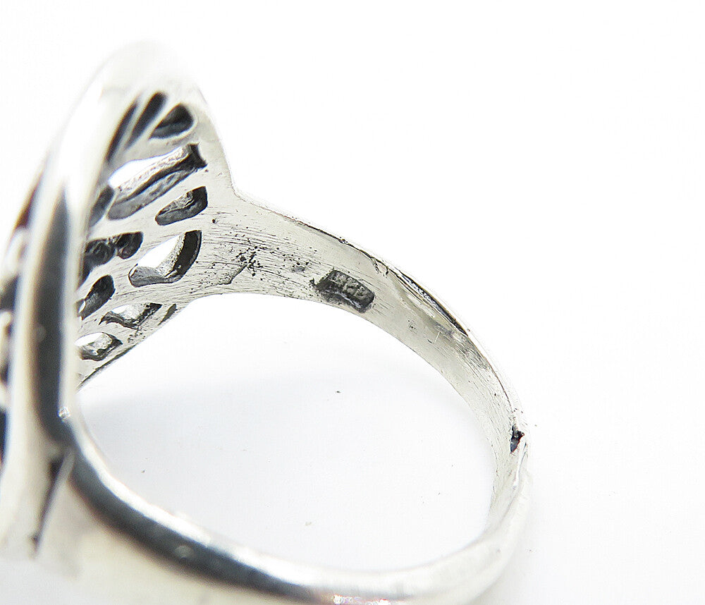 925 Sterling Silver Vintage Shiny Tree Of Life Motif Band Ring Sz 7.5 RG7952