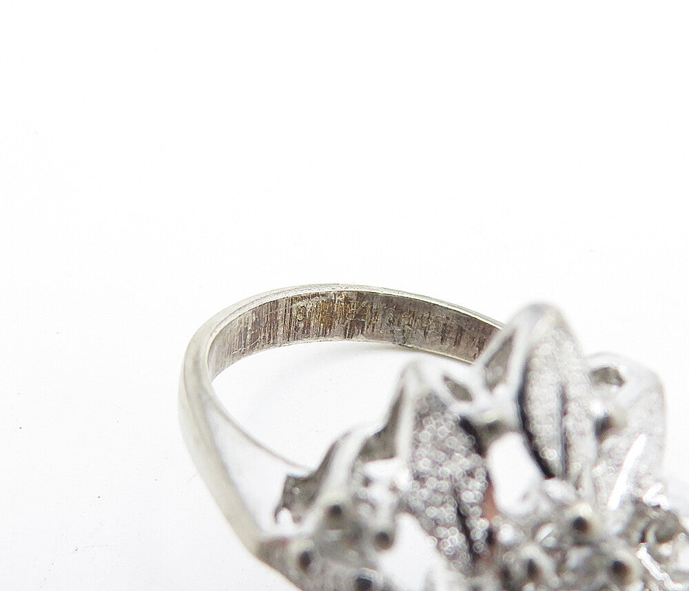 925 Sterling Silver Vintage Topaz Floral Dome Cocktail Ring Sz 6.5 RG5225