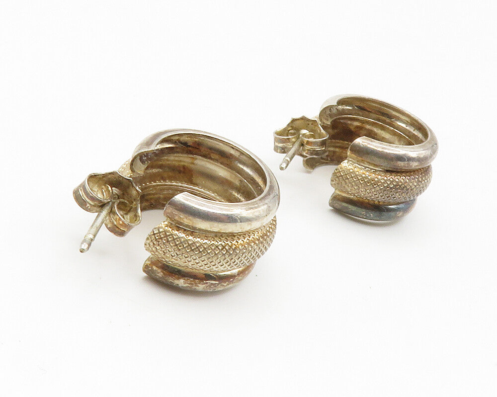 925 Sterling Silver Vintage Dark Tone Textured Petite Hoop Earrings EG7135
