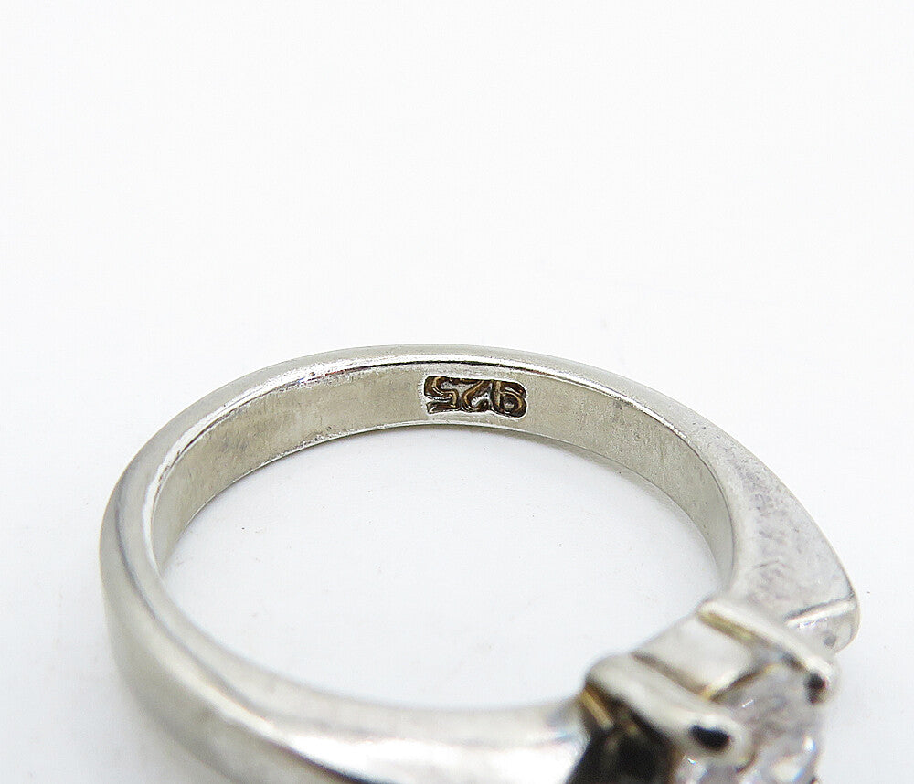 925 Sterling Silver Vintage Cubic Zirconia Shiny Solitaire Ring Sz 6 RG4790