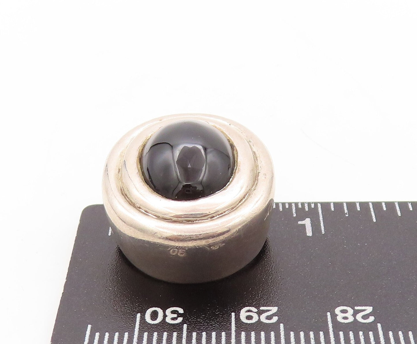 925 Sterling Silver Vintage Pendant Modernist Oval Cabochon Onyx PT23611