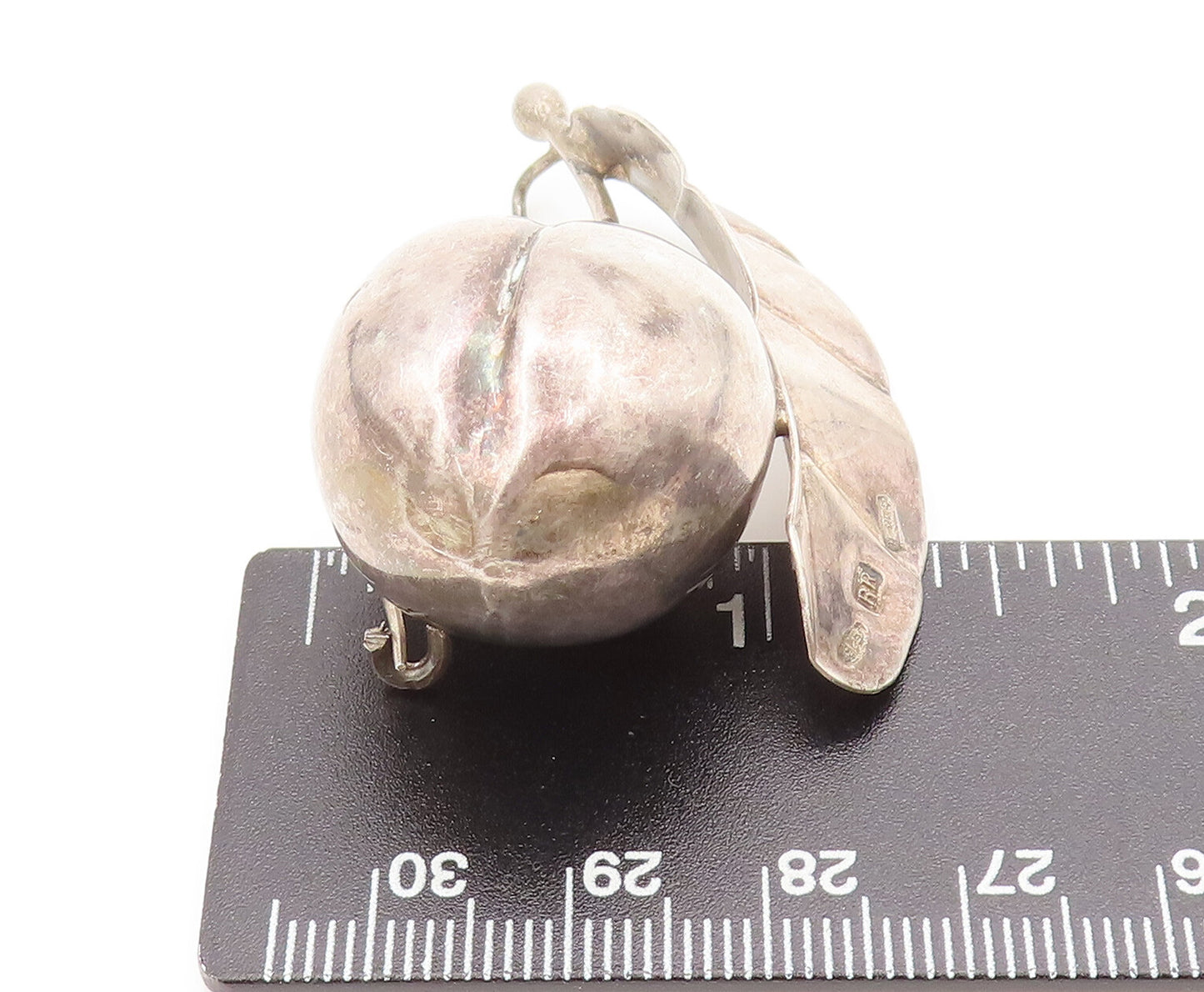 BR ENGLAND 925 Sterling Silver Vintage Solid Cherry Leaf Brooch Pin BP10392