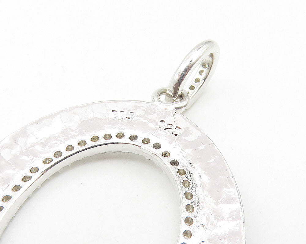 925 Sterling Silver Shiny Hammered Open Oval Polished Drop Pendant PT8746
