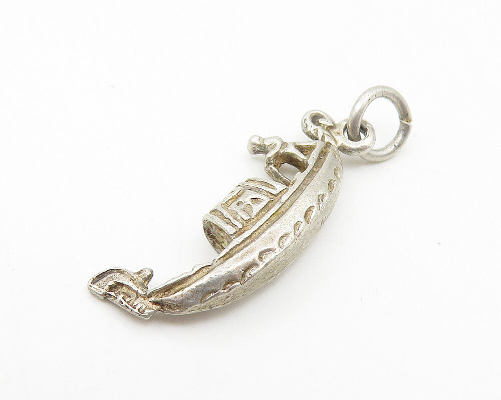 925 Sterling Silver Vintage Petite Man Rowing Gondola Boat Pendant PT8890