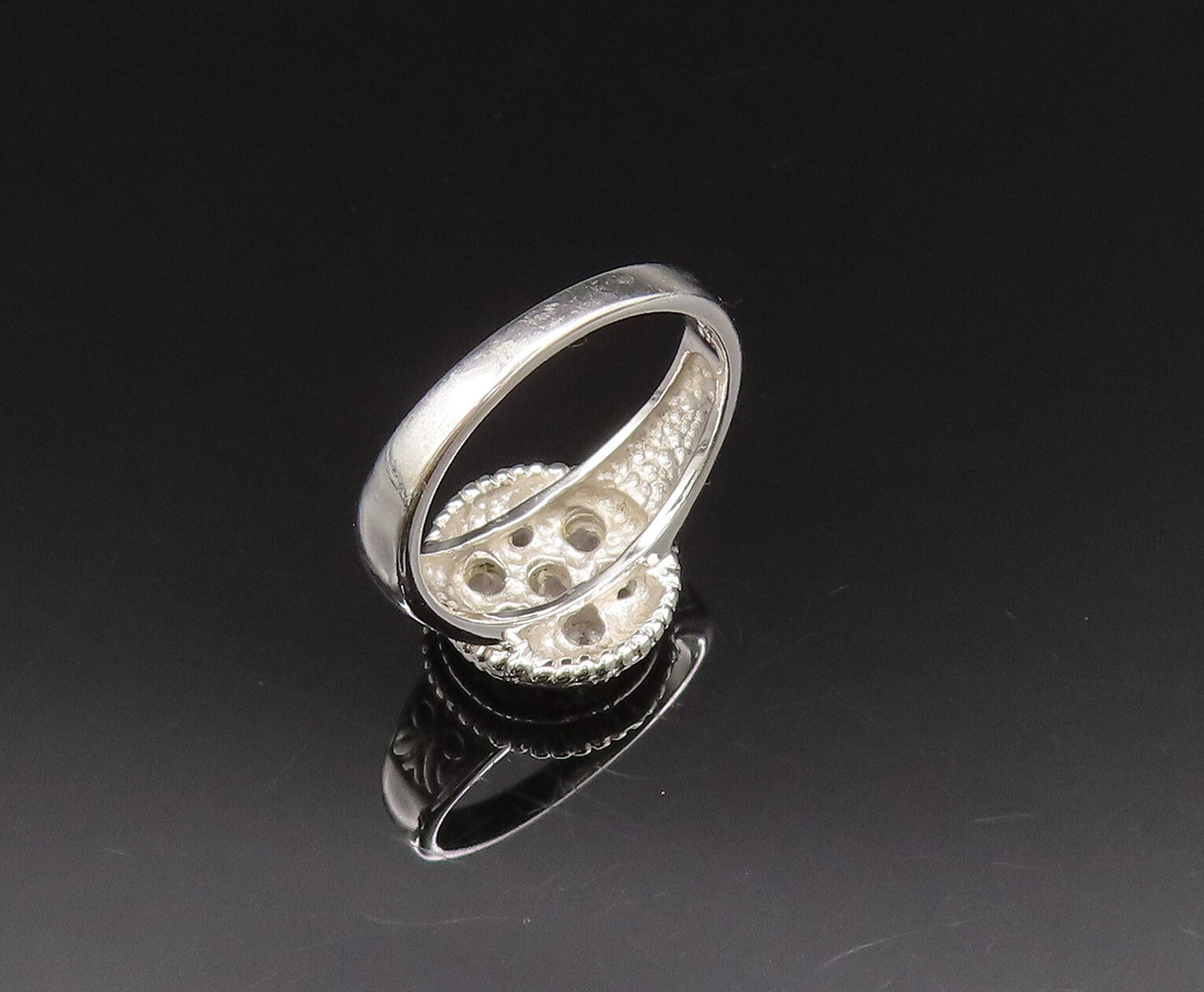 925 Silver Vintage Rope Border Floral Cubic Zirconia Ring Sz 7 RG25562