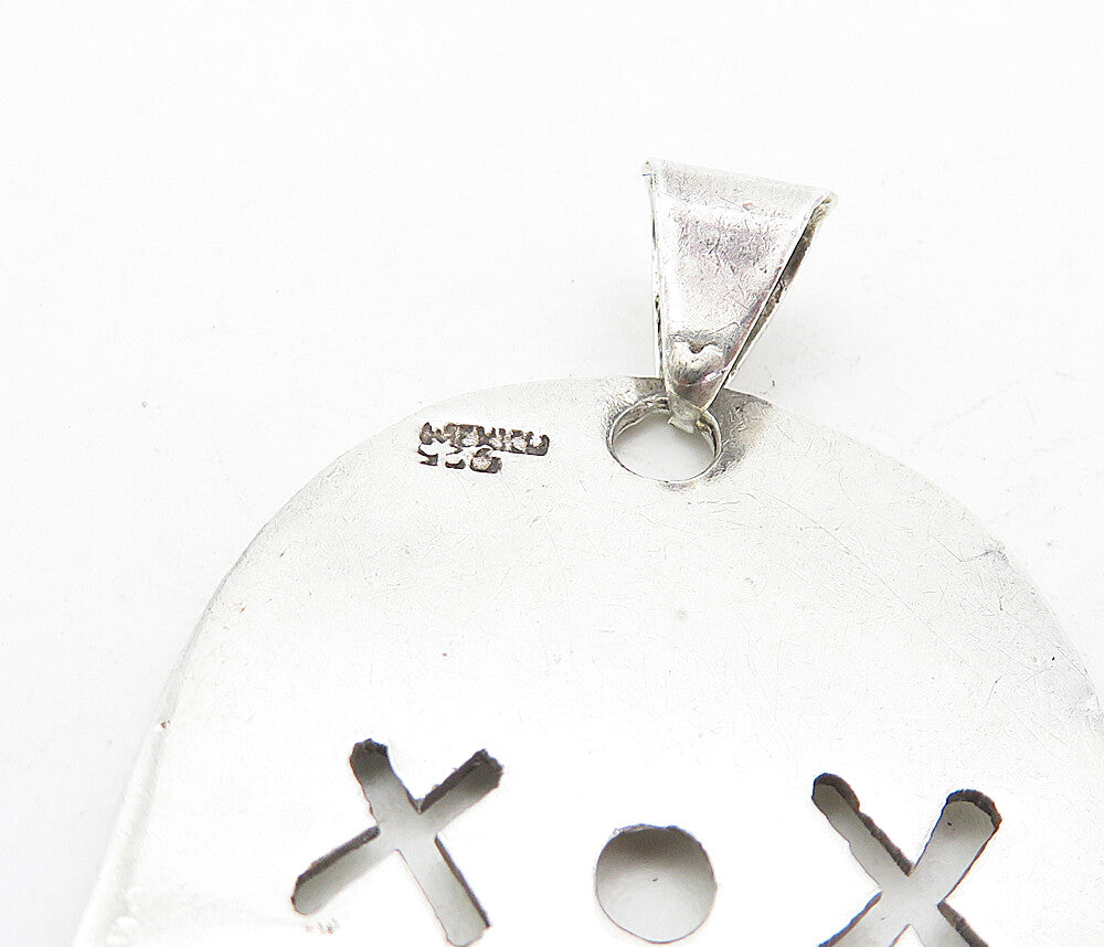 MEXICO 925 Silver Vintage Shiny Tic Tac Toe XO Etched Game Pendant PT6358