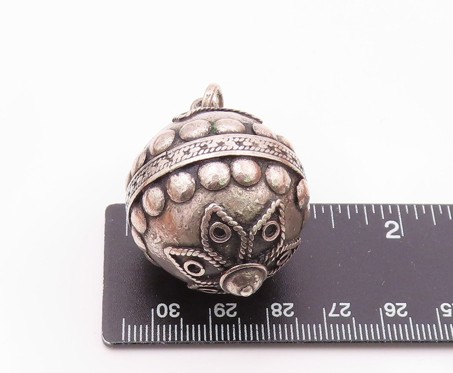 925 Silver Vintage Bead & Rope Detail Floral Sphere Ball Pendant PT21939