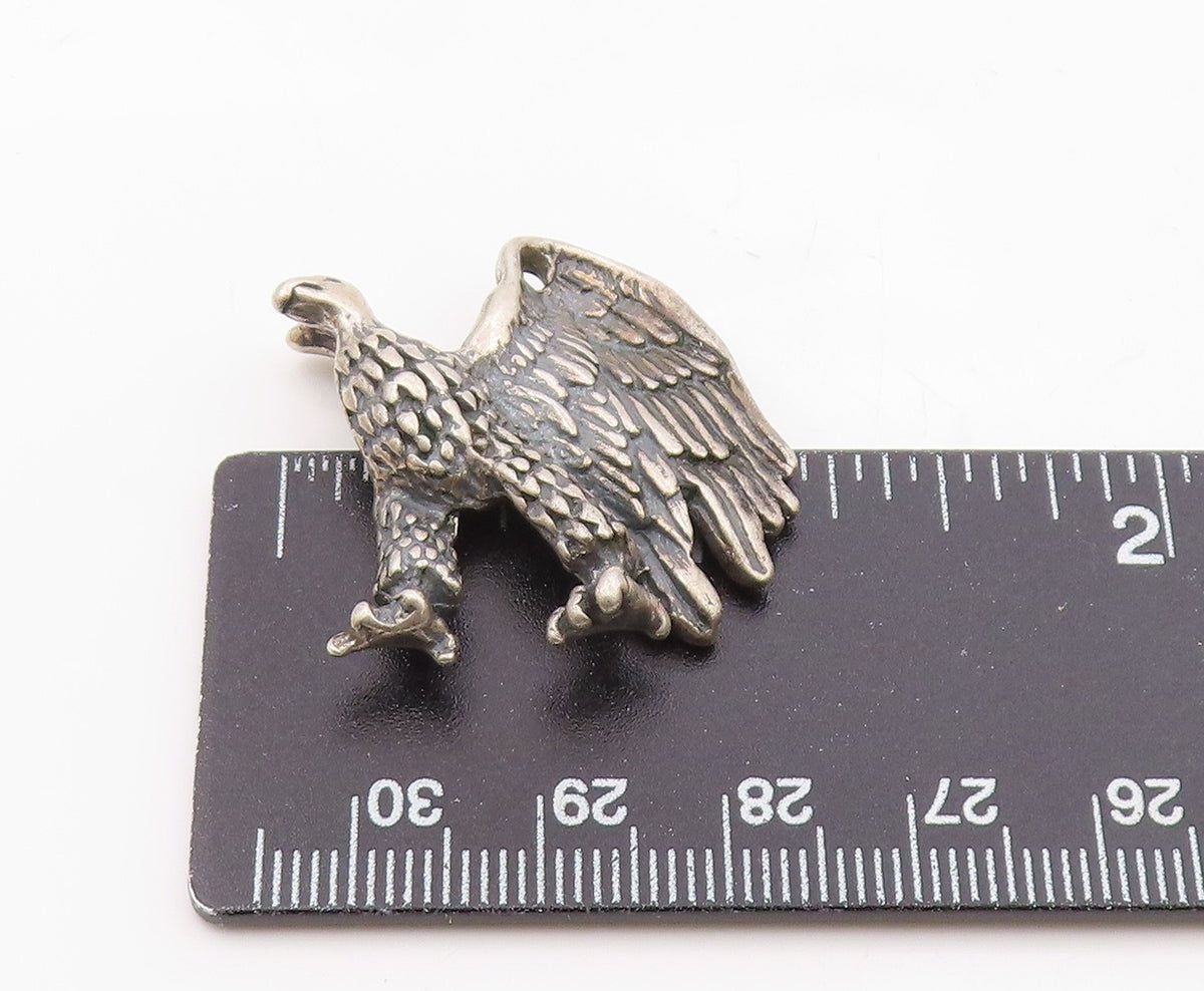925 Sterling Silver Vintage Sculpted Flying Eagle Bird Pendant PT20598