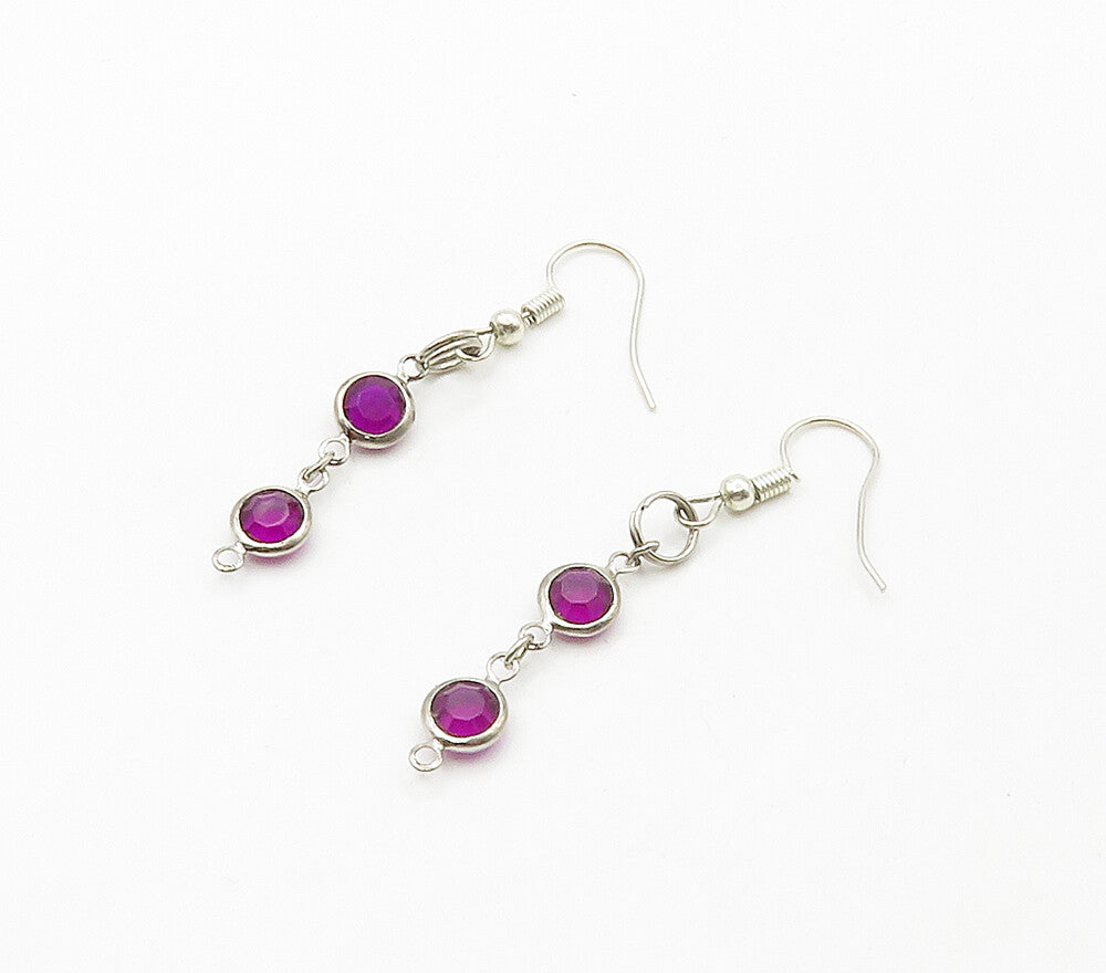 925 Sterling Silver Round Cut Amethyst Shiny Dangle Earrings EG8116