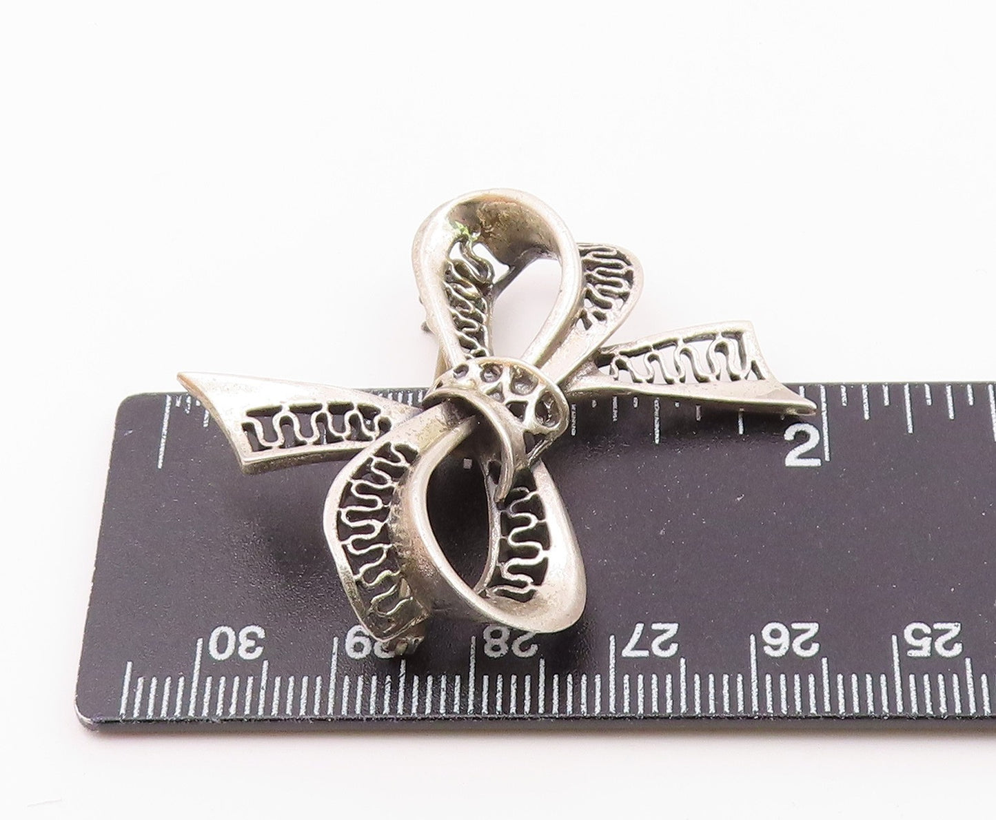 DANECRAFT 925 Silver Vintage Openwork Waves Ribbon Bow Tie Brooch Pin BP9928
