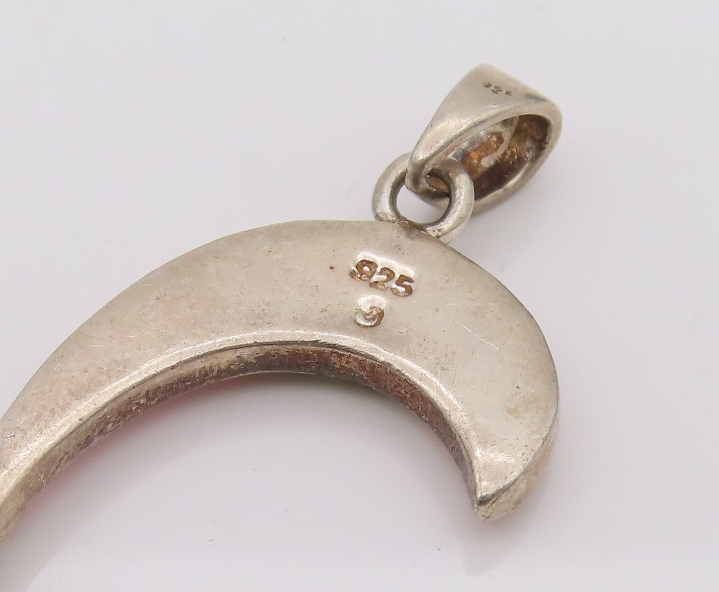 925 Sterling Silver Vintage Two Tone Mother Of Pearl Reverse C Pendant PT22053