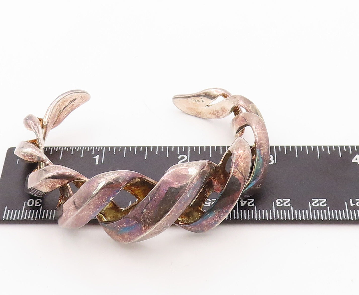 925 Sterling Silver Vintage Bracelet LONDON LINKS Double Helix Cuff BT10825