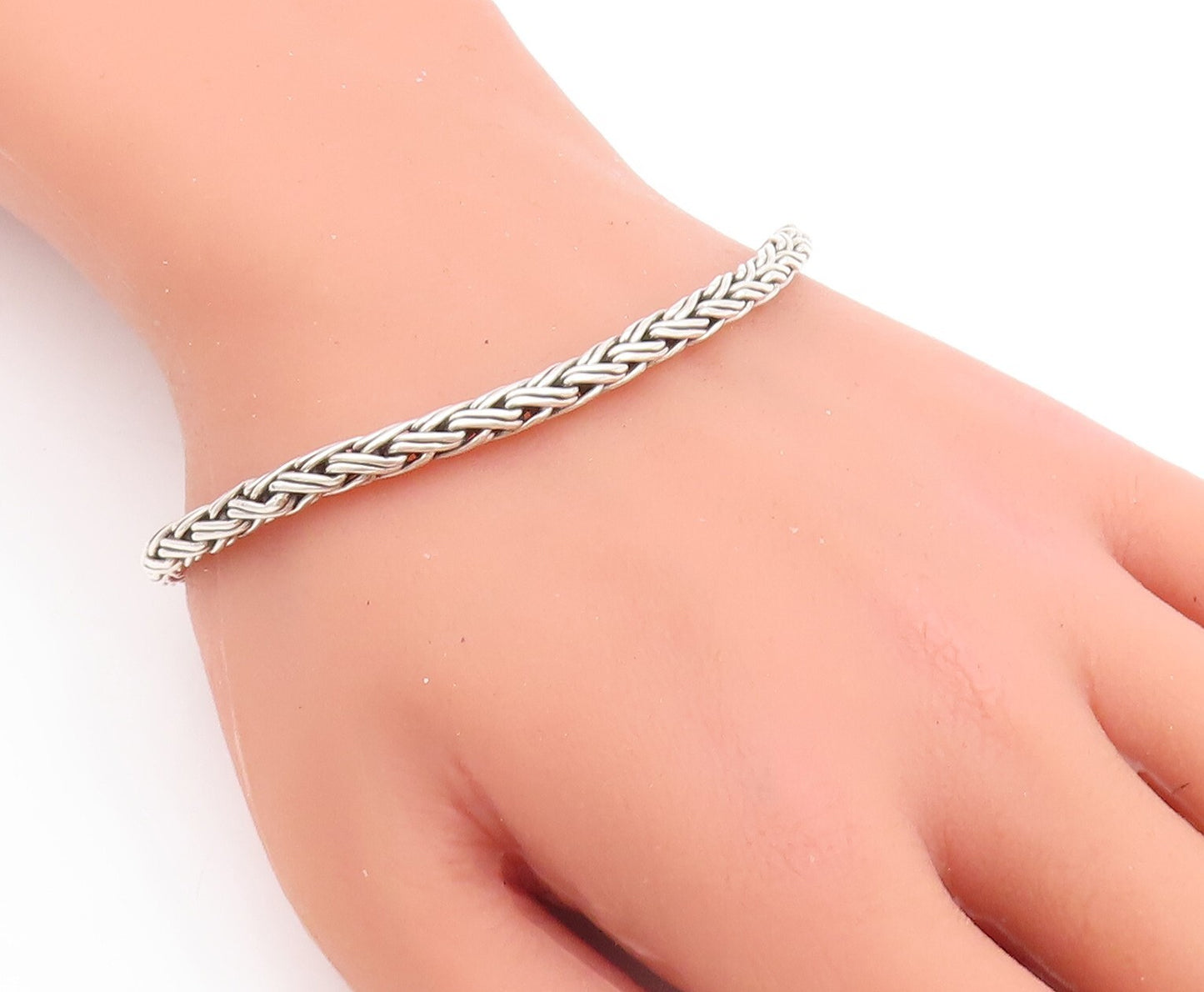 925 Sterling Silver Vintage Bracelet Solid Breaded Barrel Loack BT10683
