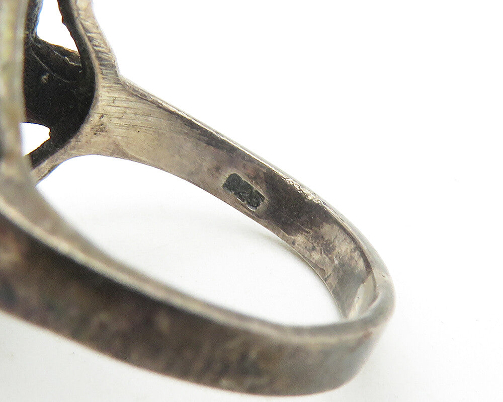 925 Sterling Silver Vintage Victorian Black Onyx Cocktail Ring Sz 7 RG11205