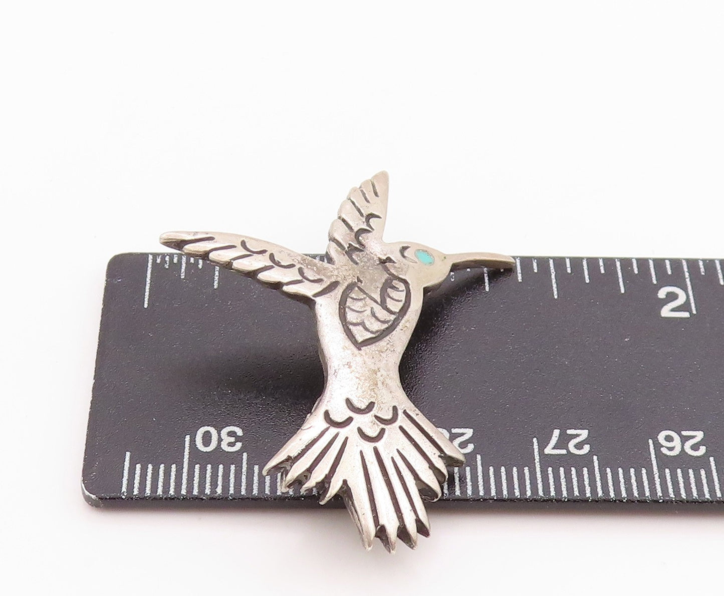 925 Sterling Silver Vintage Brooch Etched Larimar Eyed Humming Bird BP11725