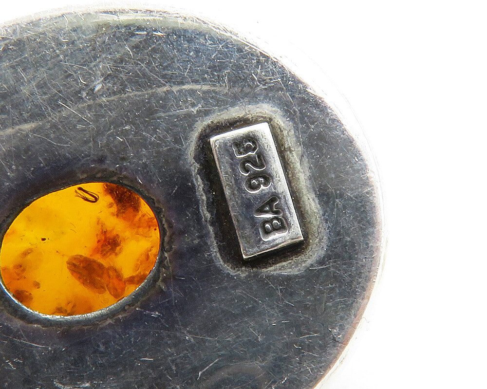 BALI 925 Sterling Silver Vintage Cabochon Cut Amber Twist Pendant PT10018