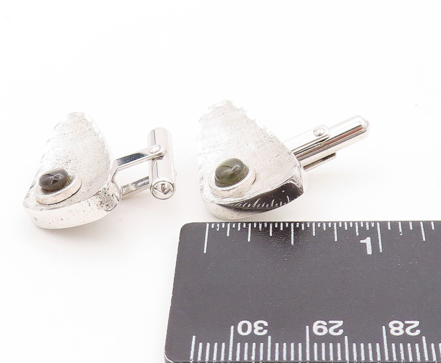 925 Sterling Silver Vintage Cuff Links Designer Triangular Cut Cat's Eye TR3795