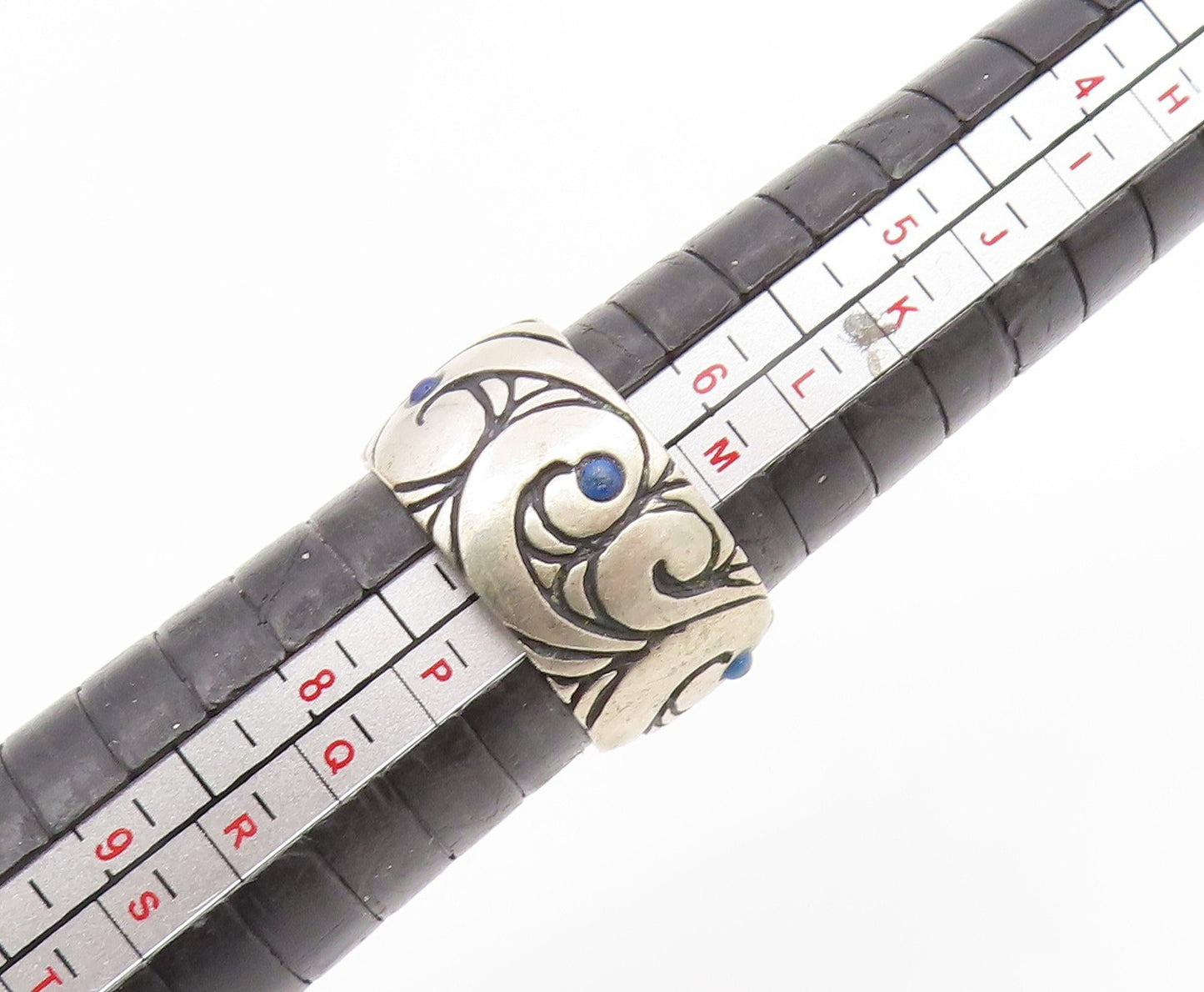 925 Sterling Silver Vintage Ring Lapis Lazuli Scrollwork Wide Band Sz 7 RG35241