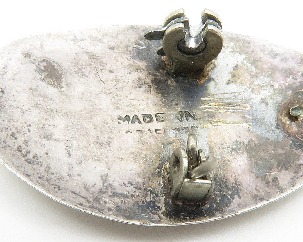 ISRAEL 925 Sterling Silver Vintage Mother Of Pearl Mosaic Brooch Pin BP4273