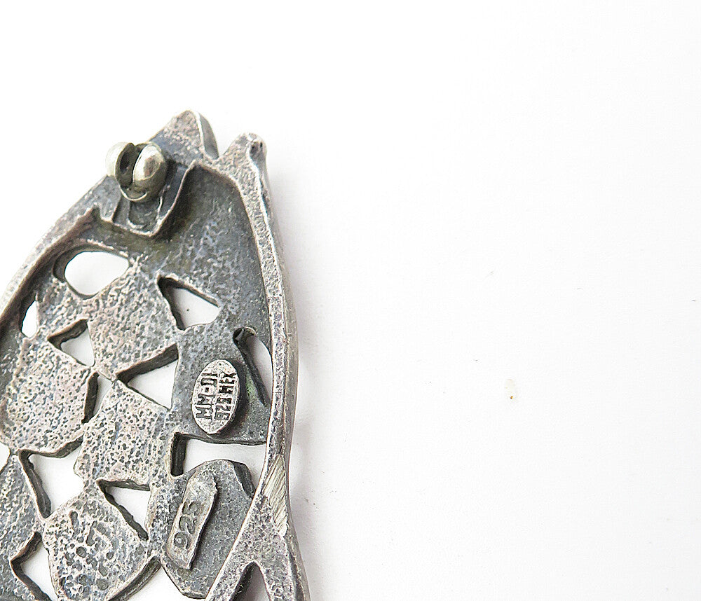 MEXICO 925 Sterling Silver Vintage Antique Oxidized Fish Brooch Pin BP1670