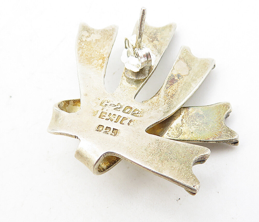 MEXICO 925 Sterling Silver Vintage Shiny Ribbons Motif Drop Earrings EG4023