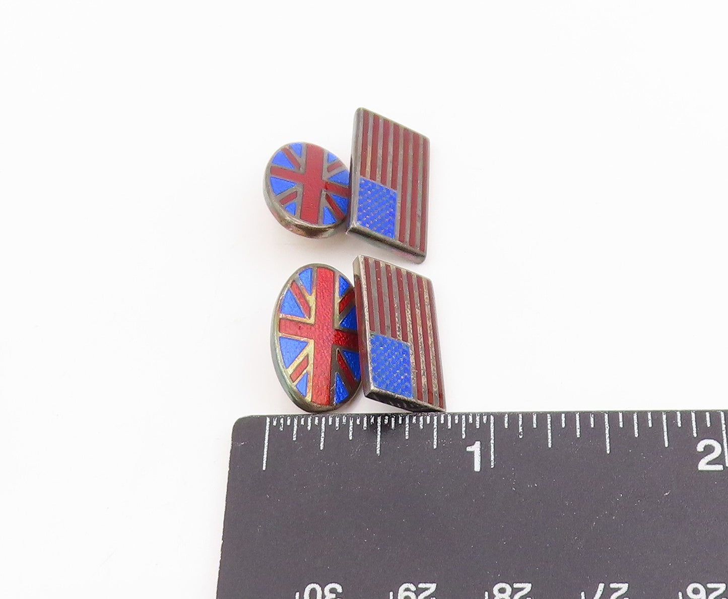 925 Sterling Silver Vintage Cufflinks Enameled USA & England Flag Design TR4153