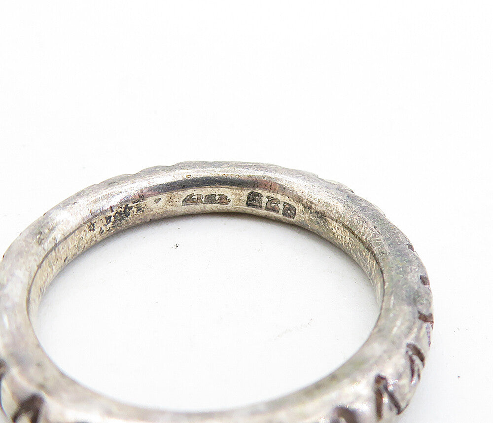 925 Sterling Silver Vintage Dark Tone Chiseled Wavy Band Ring Sz 9 RG7075