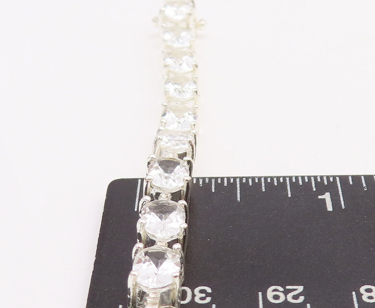 925 Sterling Silver Vintage Bracelet Minimalist Oval Cut Topaz Band BT10611