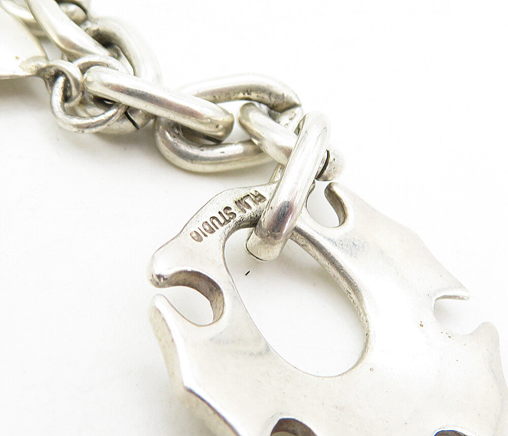 RLM STUDIO 925 Silver Vintage Shiny Charmed Oval Link Chain Bracelet BT3573