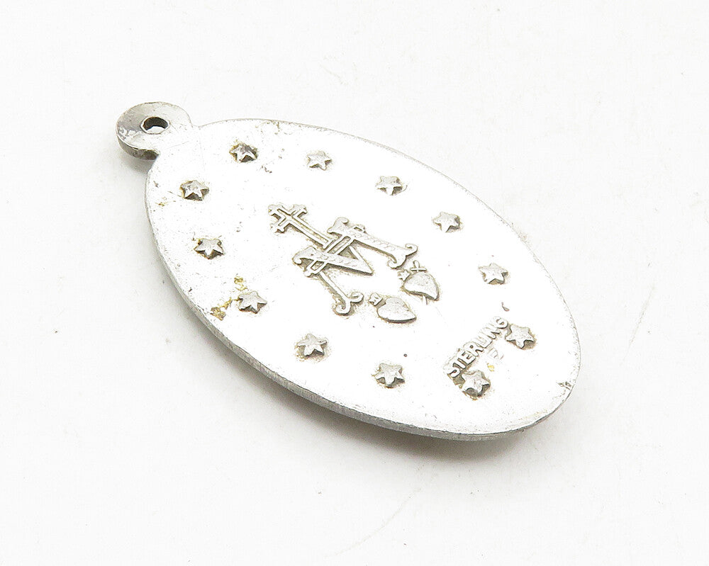925 Sterling Silver Vintage Virgin Mary Religious Prayer Drop Pendant PT7669